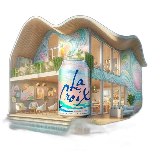 3d render, concept art, vaporwave, modern, wavy-roofed, house, abstract, art transparent PNG cut-out
