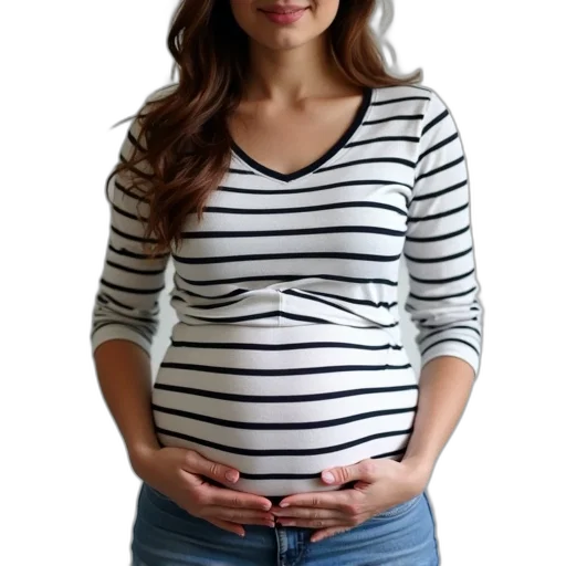 pregnant, woman, wearing, black, white, striped, shirt transparent PNG cut-out