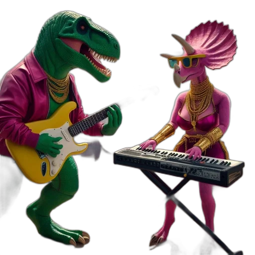 dragon, concept art, 3d render, vaporwave, two, anthropomorphic, dinosaurs, one transparent PNG cut-out