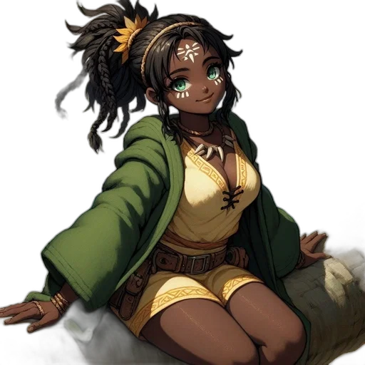 staff, dress, concept art, pixel art, anime, fantasy art, earth tones, green transparent PNG cut-out