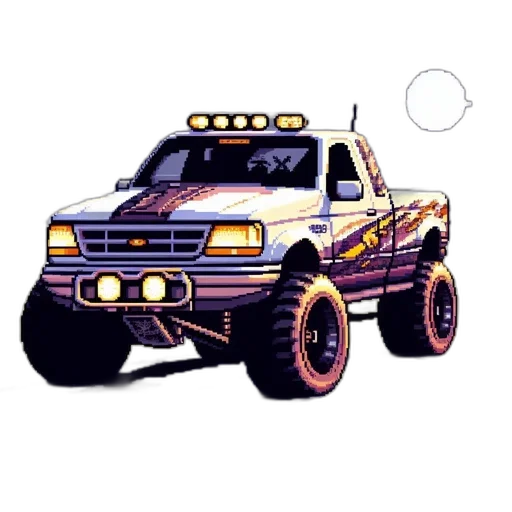 car, weapon, concept art, pixel art, photorealistic, comic book art, white, pickup transparent PNG cut-out