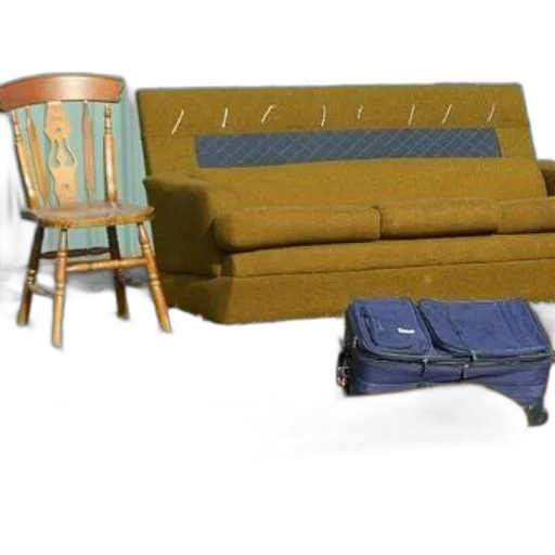 furniture, 3d render, concept art, earth tones, blue, vintage, mustard-colored, couch transparent PNG cut-out