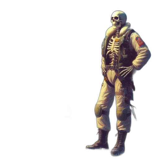 jacket, staff, mask, creature, concept art, 3d render, comic book art, cyberpunk transparent PNG cut-out