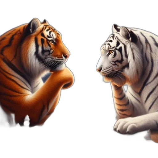 animal, photorealistic, concept art, 3d render, fantasy art, two, tigers, ponder transparent PNG cut-out