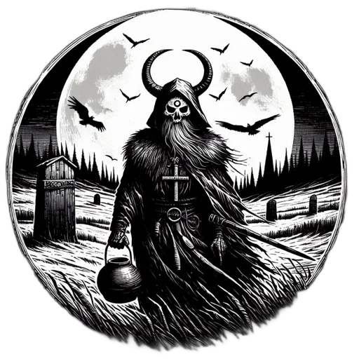 staff, mask, jacket, creature, fantasy art, concept art, comic book art, pixel art transparent PNG cut-out