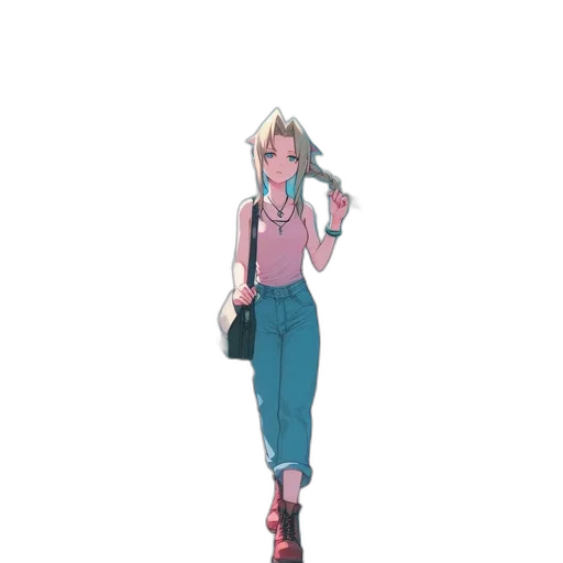 staff, jacket, weapon, dress, vaporwave, concept art, 3d render, anime transparent PNG cut-out