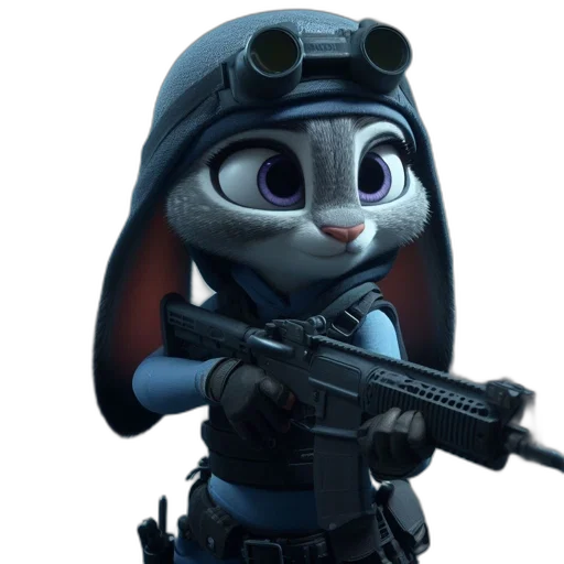 weapon, staff, jacket, animal, concept art, 3d render, cyberpunk, cartoon transparent PNG cut-out