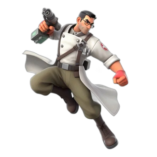 jacket, weapon, staff, concept art, 3d render, comic book art, cartoon, animated transparent PNG cut-out
