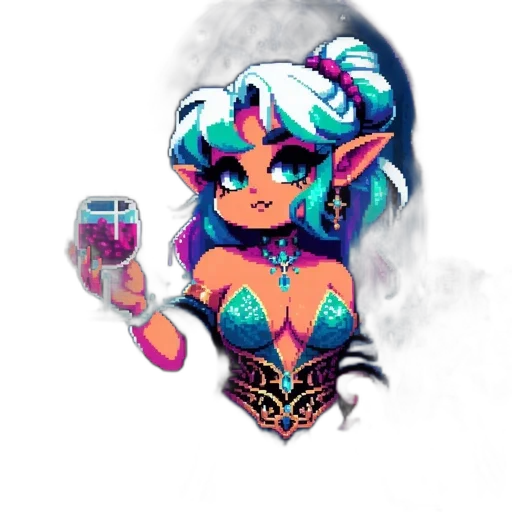 jewelry, pixel art, fantasy art, concept art, vaporwave, elf-like, female, character transparent PNG cut-out