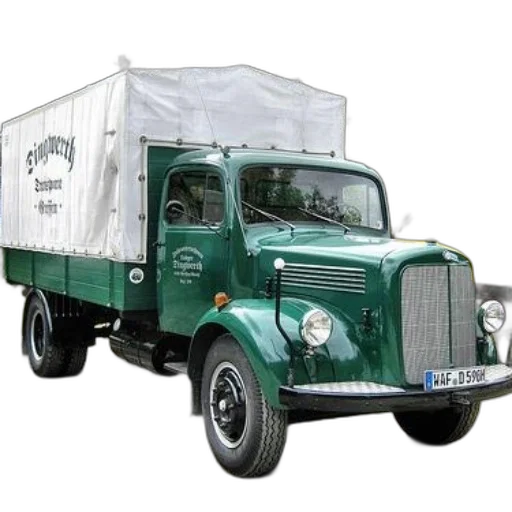 photorealistic, vintage, green, truck, white, canvas, cover, back transparent PNG cut-out
