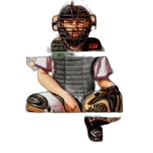baseball, catcher, depicted, three-panel, image, wearing, protective, gear transparent PNG cut-out