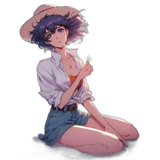 hat, dress, weapon, flower, watercolor, anime, vaporwave, concept art transparent PNG cut-out