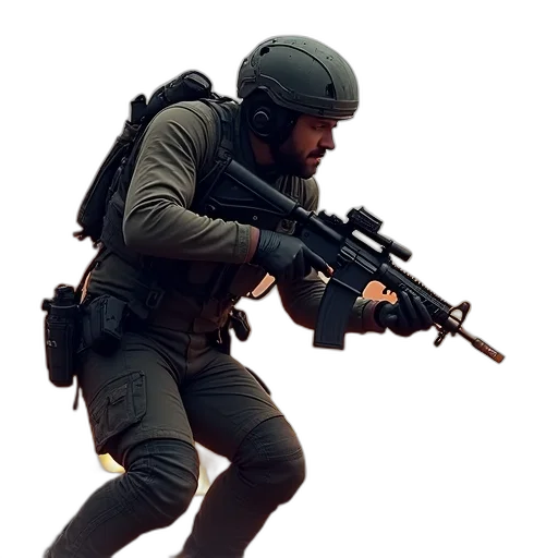 weapon, staff, jacket, face, concept art, 3d render, photorealistic, pixel art transparent PNG cut-out