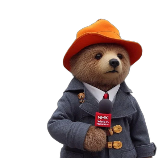 hat, staff, jacket, anthropomorphic, bear, dressed, formally, holds transparent PNG cut-out