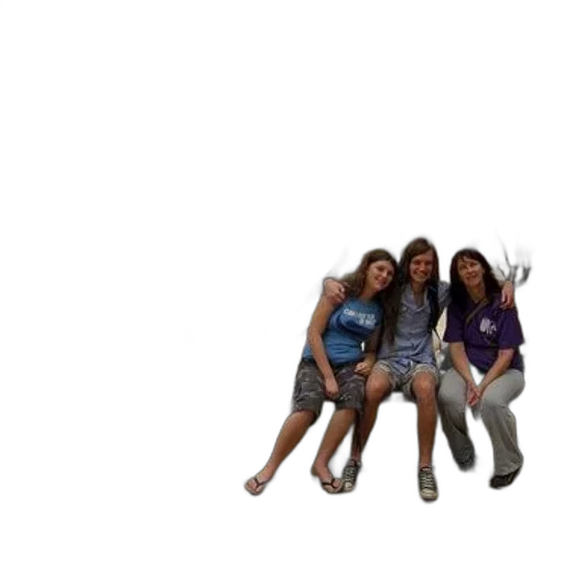 staff, 3d render, photorealistic, three, people, sit, bench, near transparent PNG cut-out