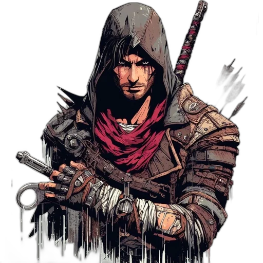sword, weapon, staff, jacket, comic book art, concept art, fantasy art, pixel art transparent PNG cut-out