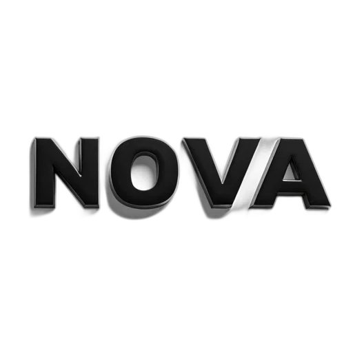 stylized, black, white, image, word, nova, metallic, finish transparent PNG cut-out