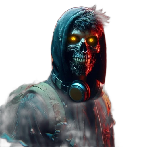 mask, face, jacket, concept art, cyberpunk, comic book art, fantasy art, blue transparent PNG cut-out