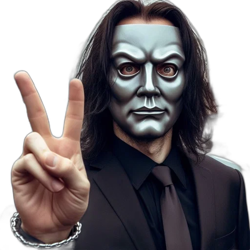 mask, face, photorealistic, man, long, black, hair, wears transparent PNG cut-out
