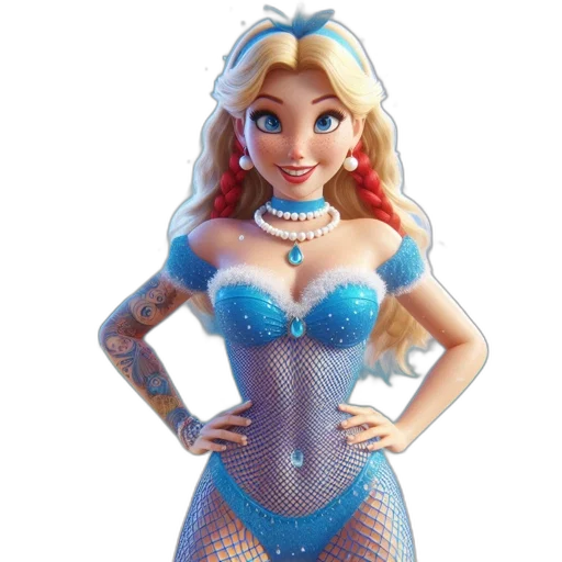 dress, 3d render, cartoon, concept art, fantasy art, blonde, female, character transparent PNG cut-out