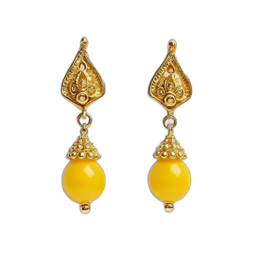 jewelry, pair, gold, earrings, detailed, design, small, yellow transparent PNG cut-out