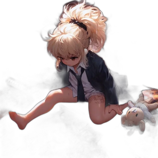 hair, creature, weapon, umbrella, concept art, anime, pixel art, photorealistic transparent PNG cut-out