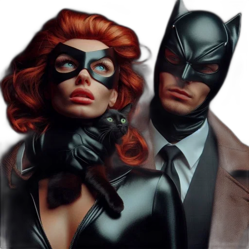 mask, comic book art, concept art, photorealistic, female, figure, red, hair transparent PNG cut-out
