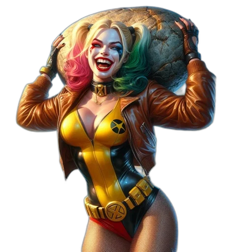 jacket, comic book art, concept art, fantasy art, photorealistic, harley, quinn, lifts transparent PNG cut-out
