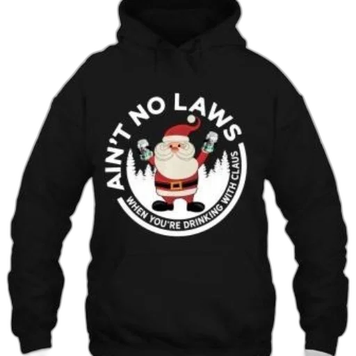 jacket, black, hoodie, festive, design, featuring, santa, claus transparent PNG cut-out