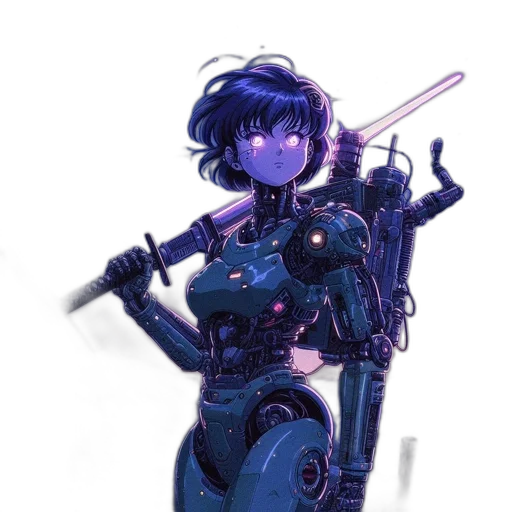 robot, weapon, staff, sword, cyberpunk, concept art, comic book art, fantasy art transparent PNG cut-out