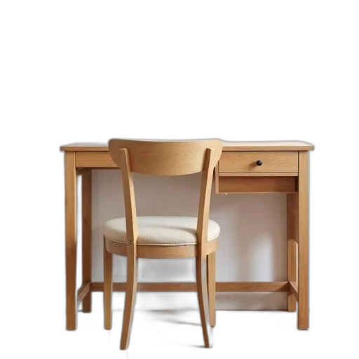 furniture, 3d render, photorealistic, earth tones, wooden, desk, beige, cushioned transparent PNG cut-out