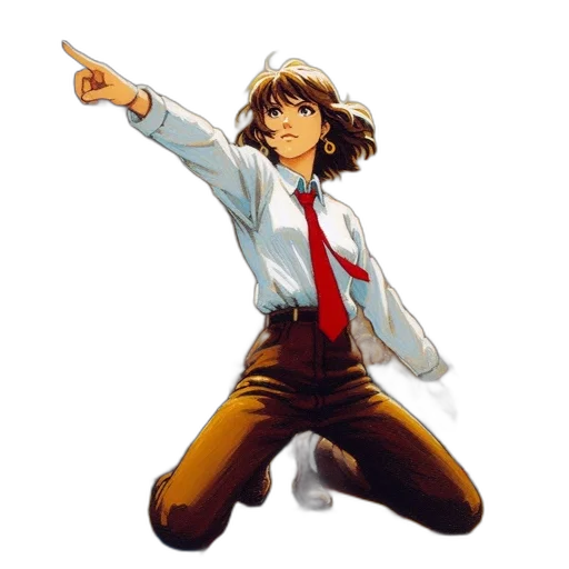 staff, jacket, weapon, anime, concept art, pixel art, vaporwave, young transparent PNG cut-out