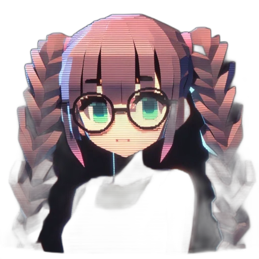 hair, creature, robot, face, anime, pixel art, vaporwave, 3d render transparent PNG cut-out