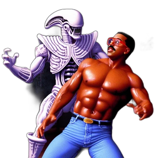 robot, creature, concept art, vaporwave, comic book art, pixel art, outer space, muscular transparent PNG cut-out