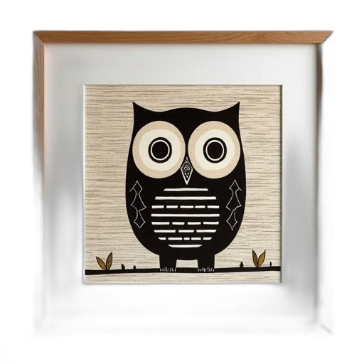 mask, framed, artwork, stylized, owl, patterned, background, displayed transparent PNG cut-out