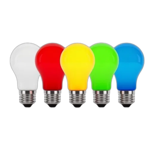 neon, colorful, set, five, light, bulbs, different, colored transparent PNG cut-out