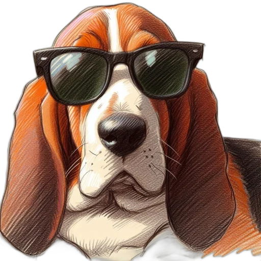 animal, photorealistic, cartoon, watercolor, 3d render, basset, hound, wearing transparent PNG cut-out