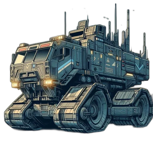 weapon, robot, car, concept art, comic book art, cyberpunk, fantasy art, large transparent PNG cut-out