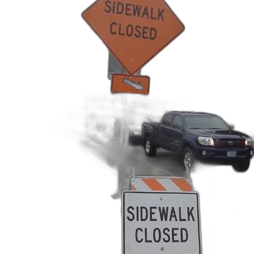 city street, sidewalk, closed, due, construction, indicated, two, orange transparent PNG cut-out