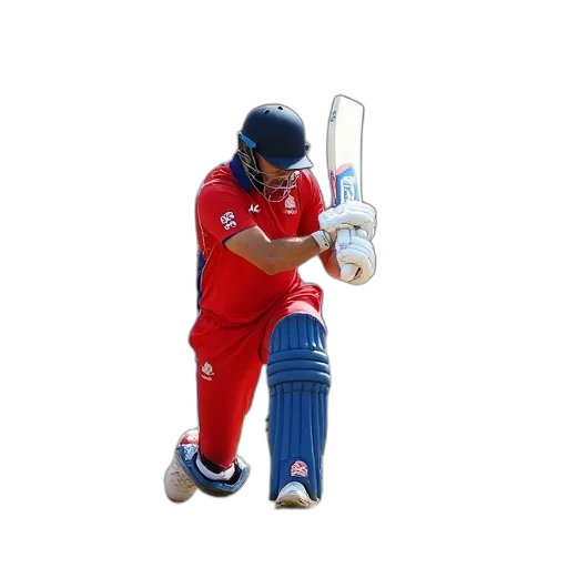 3d render, cricket, match, progress, batsman, red, blue, uniform transparent PNG cut-out
