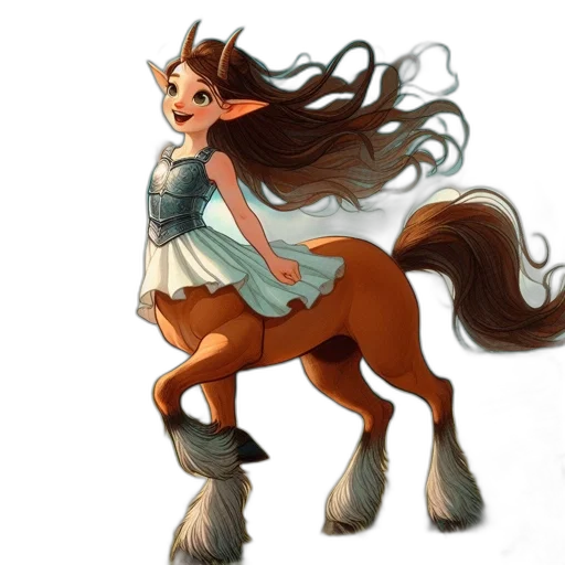 concept art, fantasy art, 3d render, watercolor, elf-like, girl, rides, brown transparent PNG cut-out