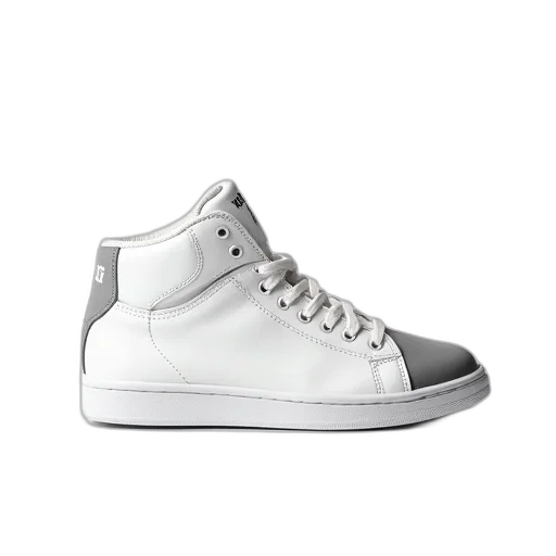 shoes, photorealistic, monochrome, pair, white, high-top, sneakers, grey transparent PNG cut-out