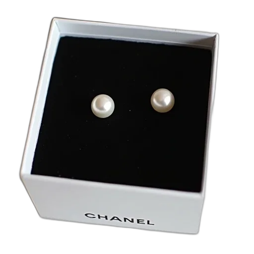 jewelry, pair, white, pearl, earrings, displayed, black, chanel transparent PNG cut-out