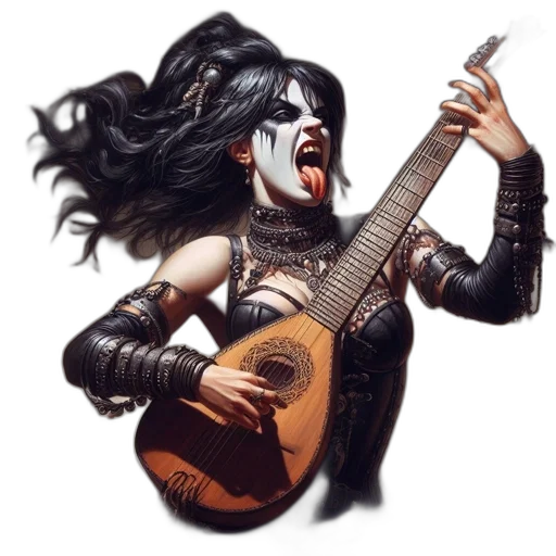 fantasy art, photorealistic, concept art, comic book art, intense, passionate, female, musician transparent PNG cut-out