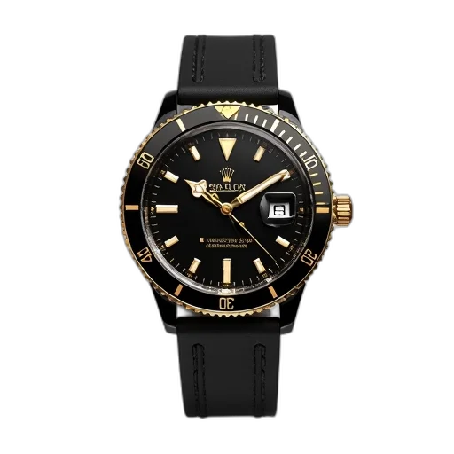 black, gold, wristwatch, strap, displayed, against, white, background transparent PNG cut-out