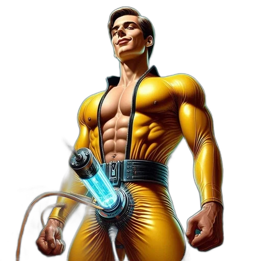 staff, robot, comic book art, concept art, 3d render, cyberpunk, golden, muscular transparent PNG cut-out
