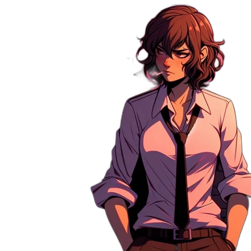 staff, jacket, face, weapon, concept art, pixel art, anime, watercolor transparent PNG cut-out