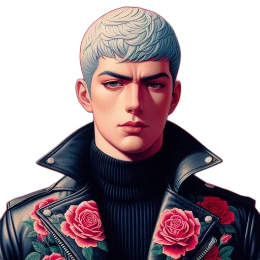 jacket, face, pixel art, concept art, cyberpunk, vaporwave, red, dark transparent PNG cut-out