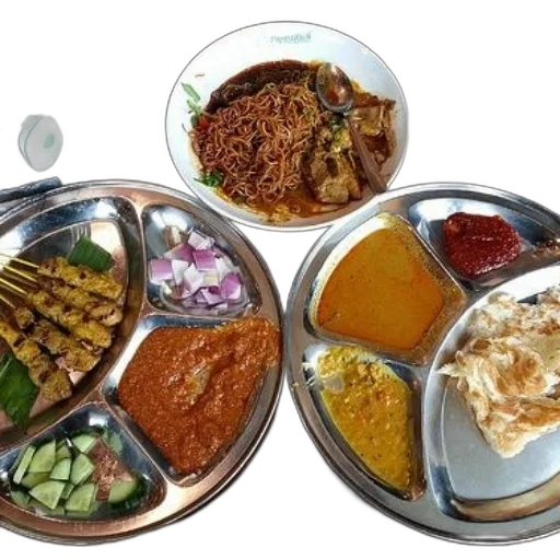food, variety, dishes, including, noodles, skewers, flatbread, sauces transparent PNG cut-out