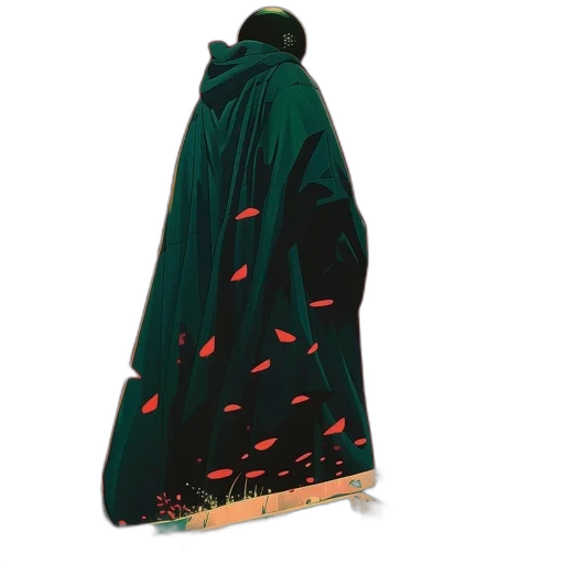 dress, jacket, umbrella, jewelry, mysterious, figure, stands, before transparent PNG cut-out